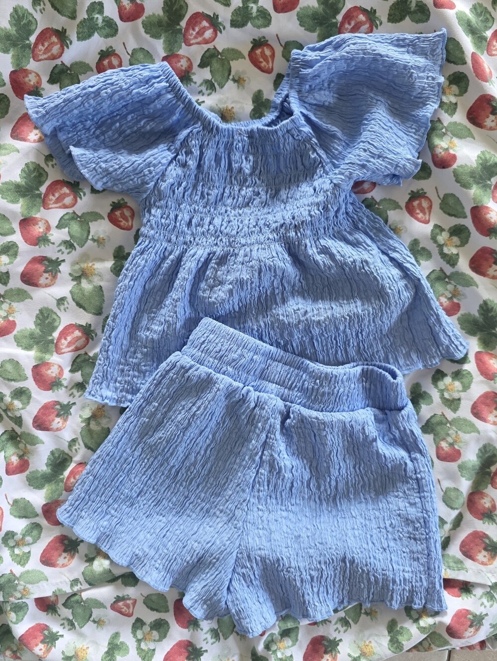 Lucky Penny Toddler Girls 2pc Set 4T Cornflower Blue Smocked Crinkle Top Shorts